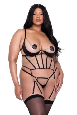 Vera Bustier(Vera Bustier) -Serpent Lane CagedTemptressSatin TulleBustierw DrapedChainDetail ThongPlusSize