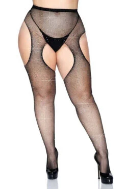 Rhinestone Suspender Pantyhose(Rhinestone Suspender Pantyhose) -Serpent Lane CaseyRhinestoneFishnetSuspenderPantyhose