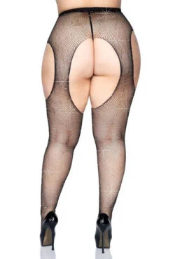 Rhinestone Suspender Pantyhose(Rhinestone Suspender Pantyhose) -Serpent Lane CaseyRhinestoneFishnetSuspenderPantyhosePlusSize