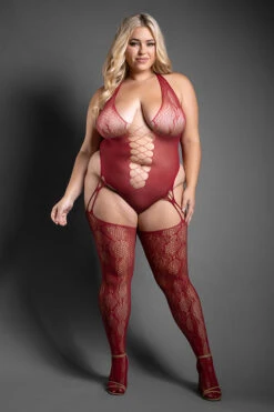 Snakeskin Body Stocking(Snakeskin Body Stocking) -Serpent Lane Crotchlesssnakeskinknitteddybodystockingwithversatilenecklineplussize 1