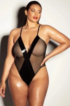 Barbell Teddy(Barbell Teddy) -Serpent Lane FETISHFinesseSoftCupVinyl MeshTeddyw BarbellBlack