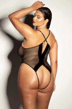 Barbell Teddy(Barbell Teddy) -Serpent Lane FETISHFinesseSoftCupVinyl MeshTeddyw BarbellBlackPlusSize