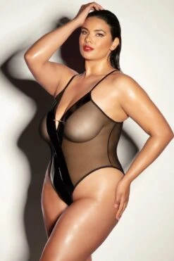 Plus Size Barbell Teddy(Plus Size Barbell Teddy) -Serpent Lane FETISHFinesseSoftCupVinyl MeshTeddyw BarbellBlackQueenSize 40594152 39b3 4882 936c db89408e3ba1