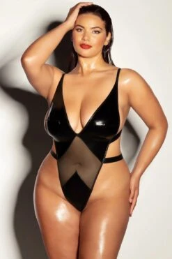 Lix Teddy(Lix Teddy) 8 Lix Teddy(Lix Teddy) -Serpent Lane FETISHLimitlessSoftCupHighLegVinyl MeshTeddyBlackPlusSize