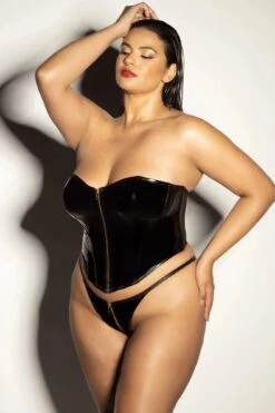 Rider Bustier Set(Rider Bustier Set) -Serpent Lane FETISHRiderVinylBustierw FrontZipper PantyBlackPlusSize