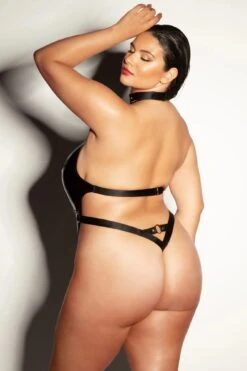 Plus Size Chana Teddy(Plus Size Chana Teddy) -Serpent Lane FETISHSubmissiveV PlungeVinylTeddyw RemovableChainHarness HandCuffBlackQueenSize bebd6501 78f6 4d5c b5cb 64b728ad7606