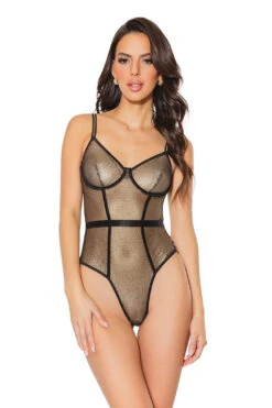 Metallic Teddy(Metallic Teddy) -Serpent Lane MetallicFishnetTeddyw UnderwireCupsBlack Gold