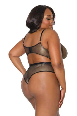 Metallic Teddy(Metallic Teddy) -Serpent Lane MetallicFishnetTeddyw UnderwireCupsBlack GoldPlusSize