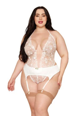 White Rose Teddy(White Rose Teddy) -Serpent Lane PlusSizeroseembroideredwhiteteddy