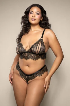 Plus Size Black Pearl Bralette Set(Plus Size Black Pearl Bralette Set)