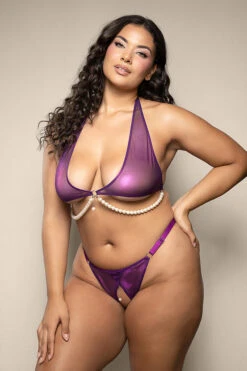 Elexa Bra Set(Elexa Bra Set) -Serpent Lane QueenPearlDrapedBralette CrotchlessPantyPurple