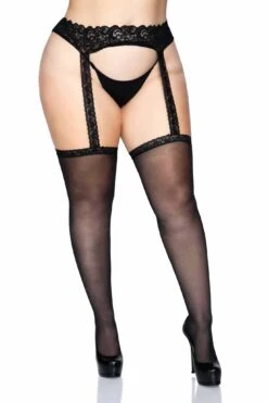 Plus Size Thigh Highs + Floral Garter Belt(Plus Size Thigh Highs Floral Garter Belt)