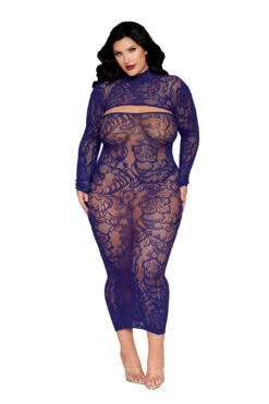 Midnight Bodystocking Dress(Midnight Bodystocking Dress) -Serpent Lane bluebodystockingdresswithshrugplussize 1