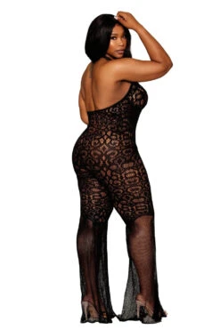 Bell-Bottom Body Stocking(Bellbottom Body Stocking) 7 Bell-Bottom Body Stocking(Bellbottom Body Stocking) -Serpent Lane plus size seamless crochet lace bodystocking with fishnet flair hem bellbottom legs bodystocking plussize 1