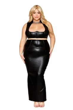 Alia Leather Set(Alia Leather Set) 6 Alia Leather Set(Alia Leather Set) -Serpent Lane plus size stretch faux leather and eyelash lace bra and garter panty set bra set