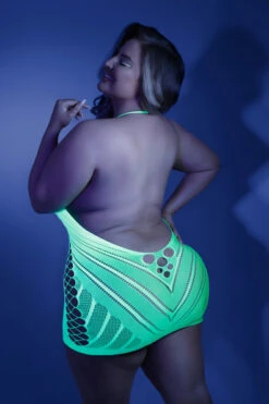 Shock Value Dress(Shock Value Dress) -Serpent Lane plussizeneongreensexyfishnetdress