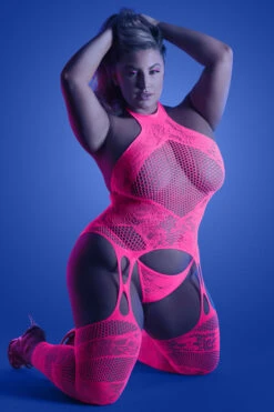 Lumen Halter Body Stocking(Lumen Halter Body Stocking) -Serpent Lane plussizeneonpinkbodystockingqueen