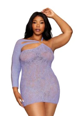 Asymmetrical Lavender Chemise(Asymmetrical Lavender Chemise) -Serpent Lane seamless asymmetrical chemise with lace pattern and knitted crisscross details chemise